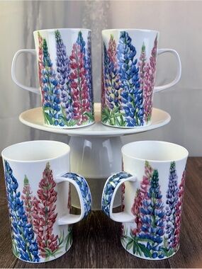 Set of 4 Dunoon Fine Bone China "Henley" Floral Mugs England Helen Sandiford